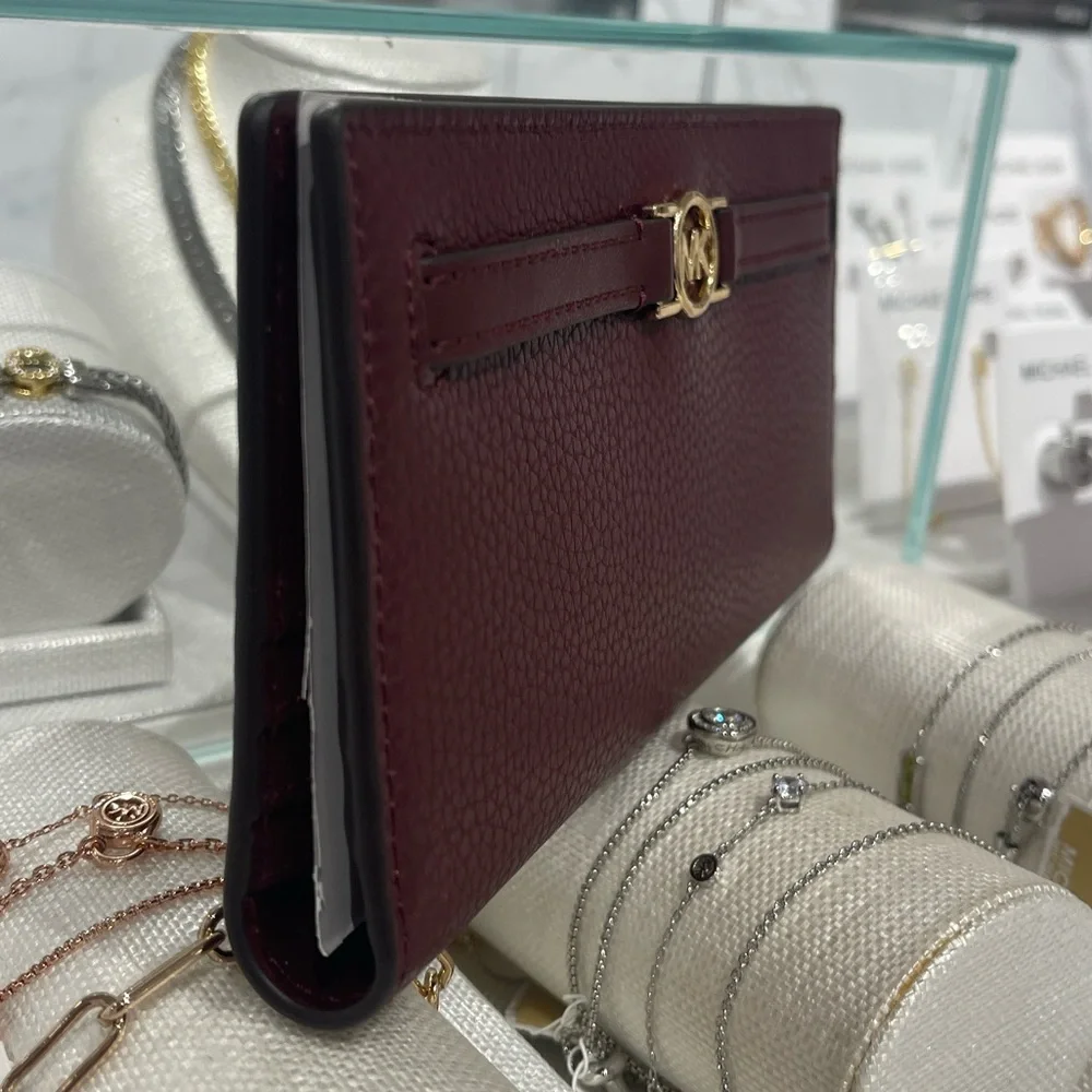 Michael Kors Reed Lg Bifold Pebbled Leather Snap Wallet Card Case Oxblood NWT